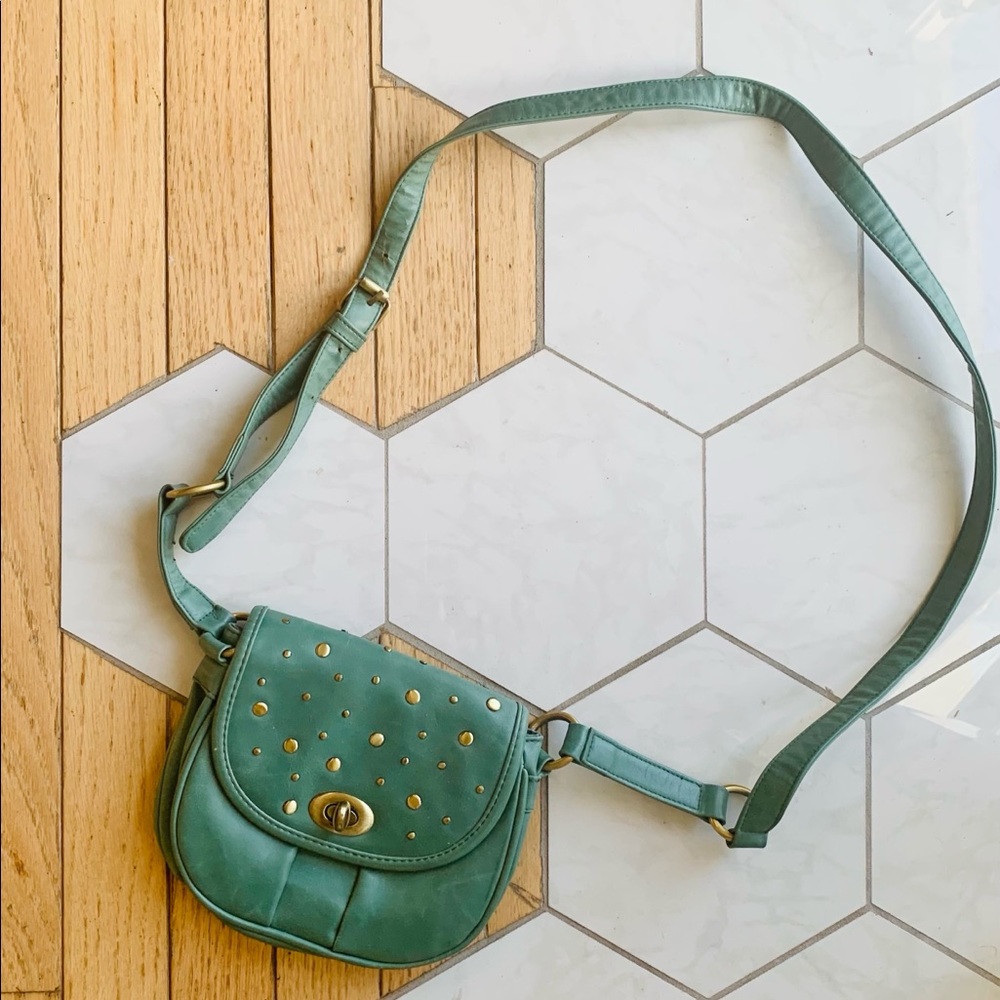 Studded army green cross body bag great for Coachella or other festivals